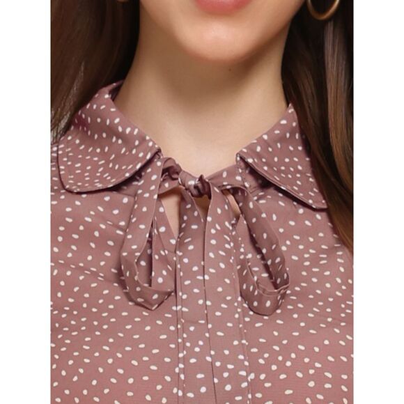 Dots Blouses Bow Tie Peter Pan Collar Chiffon Blouse Dark Pink - Picture 5 of 6